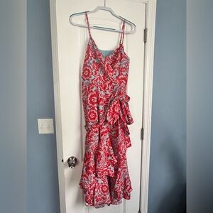 Eliza J Asymmetrical Red and Blue Floral Dress
